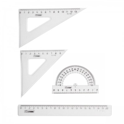 Н-р геометрич. 4 пр. средн. прозр. (угольн. 2шт, лин. 20см, тр-р)  НГ13