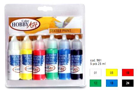 Краска темперная для рисования по тканям 6 шт.* 25 мл в блистере