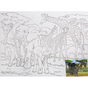 Холст на картоне с эскизом "Слоны и жирафы" 30*40 см   DK13701-М