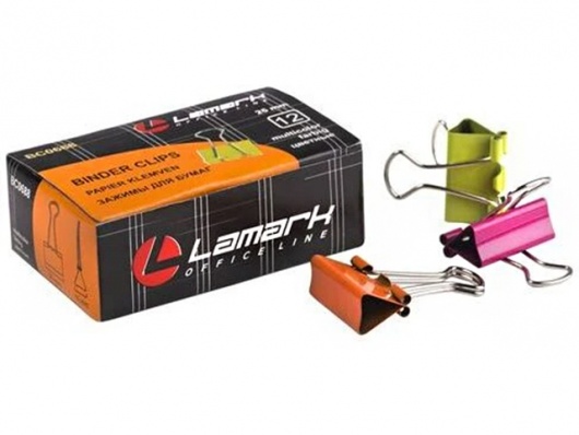 Зажим д/бумаг 2,5см 12шт/уп. NEON цветные"Lamark"  688