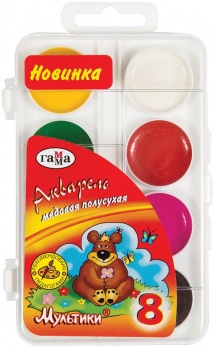 Акварель 8цв. "Гамма. Мультики" медовая, б/к, пл/к 211046_8