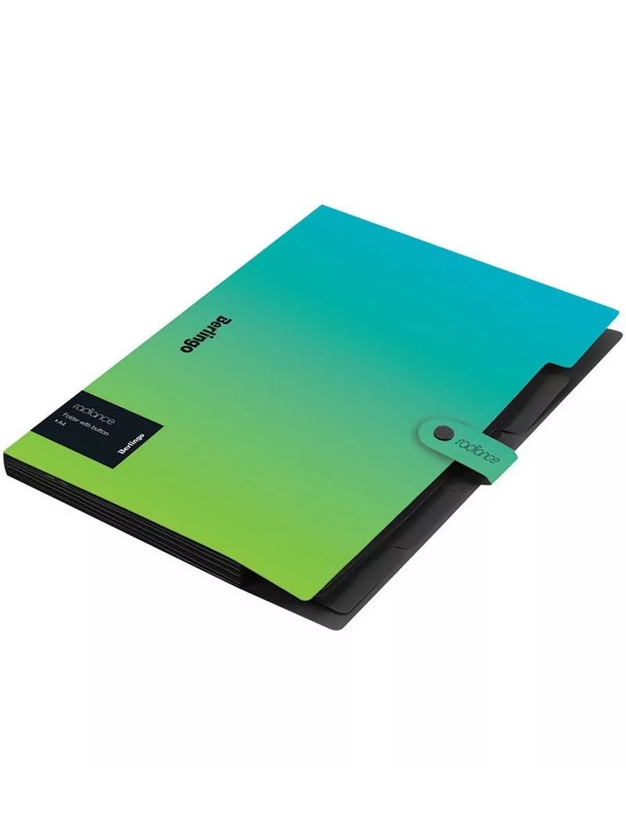 Портфель А4 пласт. 5 отд. на кнопке, голуб./зелен. Berlingo "Radiance"   XF_05003