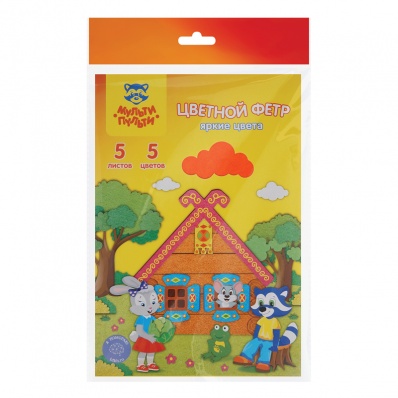 Фетр цветной  А4 5л, 5цв., Мульти-Пульти "Приключения Енота" 2мм. флюоресцент. ФЦ5ф_18066