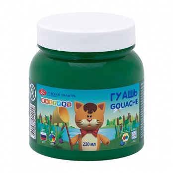 Гуашь 220 мл, зеленая темная, Цветик