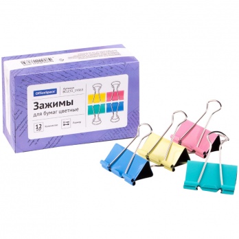 Зажим д/бумаг 5,1см 12шт/уп. цветной OfficeSpace BCLC51_19363