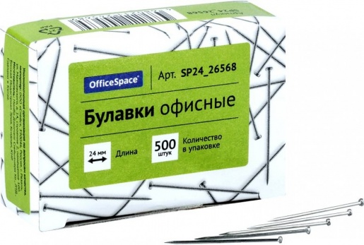 Булавки офисные OfficeSpace, 24мм, 500 шт. SP24_26568