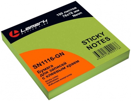 Бумага с клеев. краем 76*76мм 100л. зеленая неон  SN1116-GN