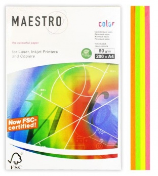 Бумага "M/Color" А4, 80г/м2, 200л. (4цв.) neon mixed