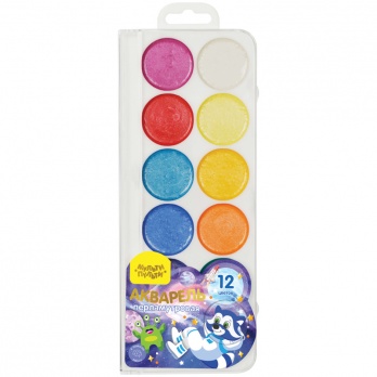 Акваpель 12цв. "Енот в Космосе" перламутр. пласт. уп. б/к  АП_36585