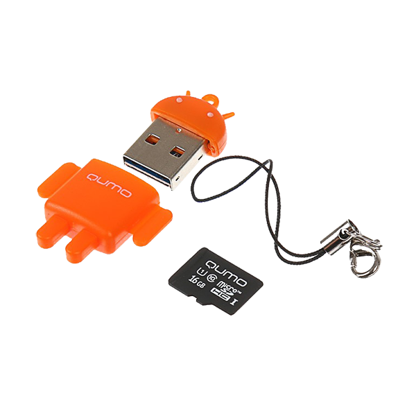 Карта памяти MicroSDHC 16Gb QUMO Class10 + USB Адаптер FUNDROID, Orange RTL