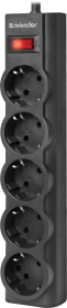 Сетевой фильтр DEFENDER ES largo 3.0 3,0 м, черный, 5 розеток