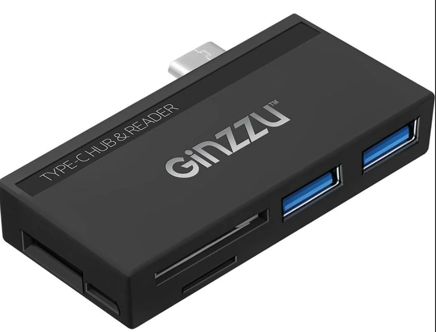 Картридер GINZZU GR-864UB Черный, Type-C to 3xUSB3.0/MicroUSB to SD/SDXC/HC/MMC/MicroSDHC/MicroSDXC