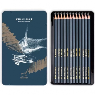 Набор ч/г карандашей Малевичъ Graf'Art, 12 шт, металлическая коробка
