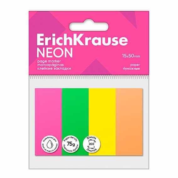 Этикетки-закладки самоклеящ. (20*50мм) 4*200л бумажные неон ЕК 61562