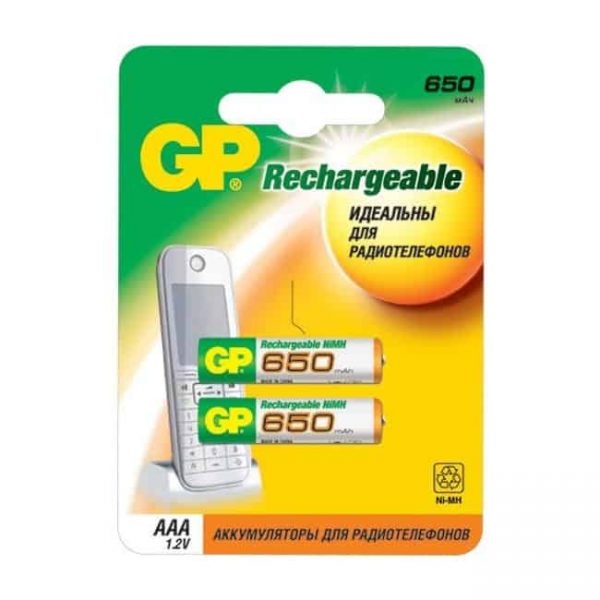 Аккумулятор GP  R03, AAA, 650mAh, в блистере 2шт.