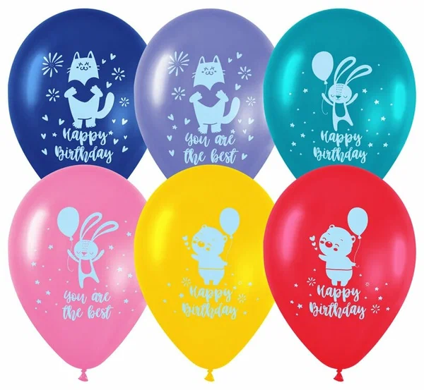 Воздушный шар "Happy birthday" пастель ассорти MS_42101