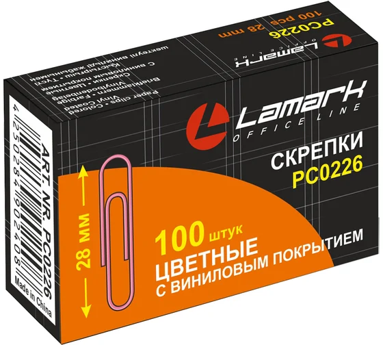 Скрепки 28 мм цвет. 100шт/уп. LAMARK 226