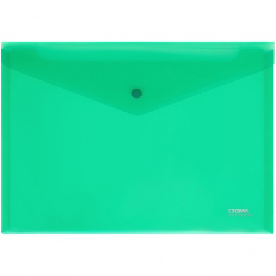 Папка-конверт с кнопкой А4, зеленая, СТАММ, прозрачная, 180мкм,  ММ-31023