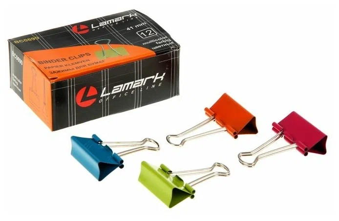 Зажим д/бумаг 4,1см 12шт/уп. цветные "Lamark" BC0690