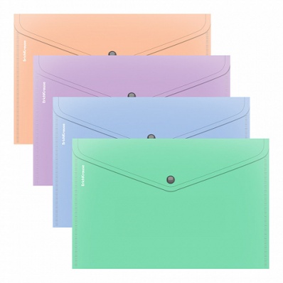 Папка-конверт с кнопкой  A4 Matt Pastel Bloom, непрозр, ассорти   EK  61142