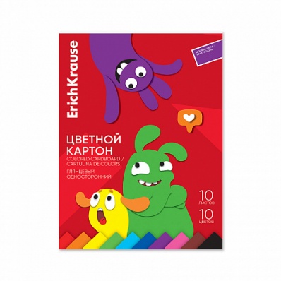 Картон цв. А4 "Jolly Friends" 10л, 10цв, глянцевый,  на клею  ЕК62020