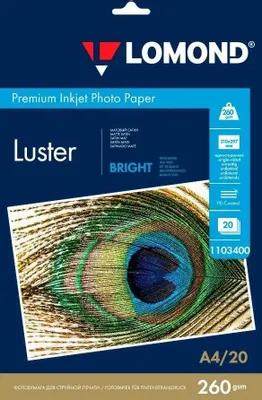 Фотобумага Lomond A4, для струйной печати, 20л, 260г/м2, ярко-белый, покрытие атласное [1103400]