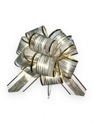 Бант-шар 5см Красивый узор, белый с золотой окантовкой  БЛ-6873