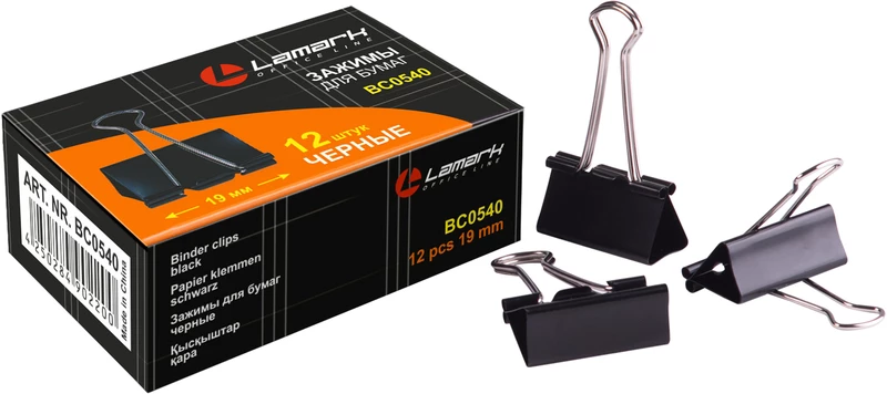 Зажим д/бумаг 1,9см 12шт/уп. черный "Lamark"  BC0540
