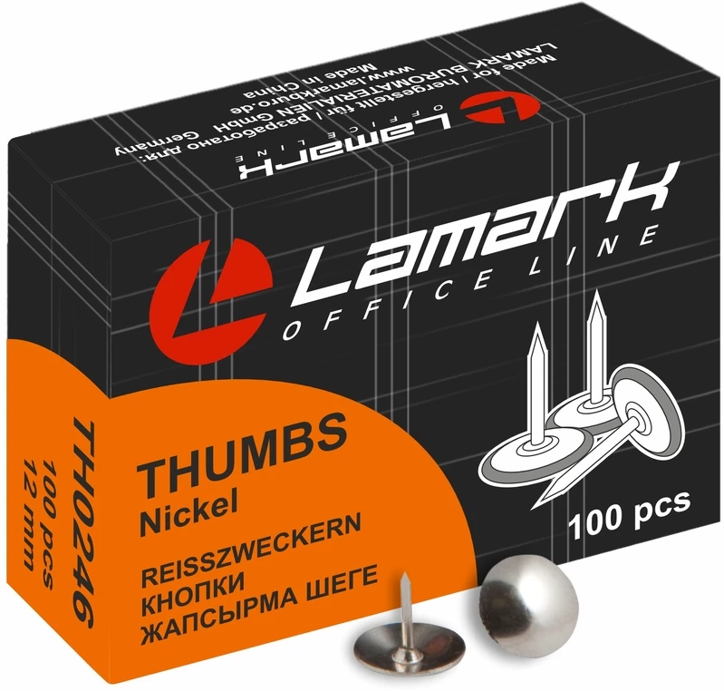 Кнопки канц. никелир. 100шт/уп. 12мм. "LAMARK"  ТН0246