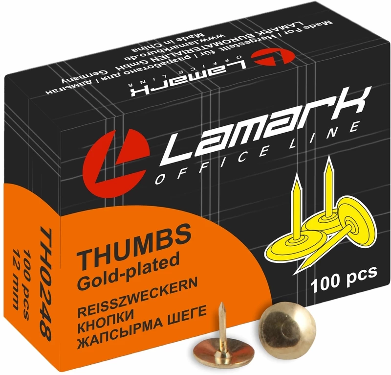 Кнопки канц. зотот. 100шт/уп. 12мм. "LAMARK"  ТН0248