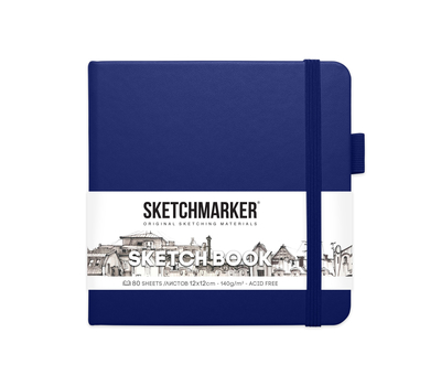 Скетчбук Sketchmarker, королевский синий, 12x12см, 140 г/м2, 80 л, жесткая обложка с резинкой