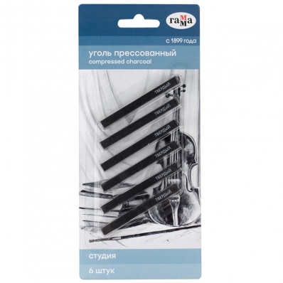 Уголь прессованный "Студия" 6шт., твёрдый, квадратный