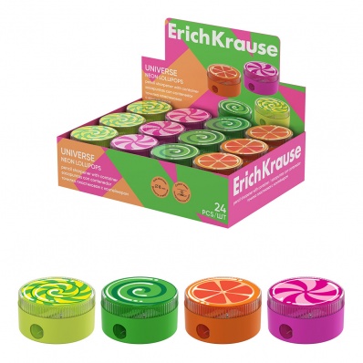 Точилка 1отв., Universe, Neon Lollipops, с контейнером, ассорти  ЕК 60008