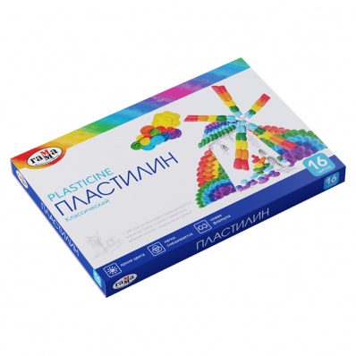 Пластилин 16цв. "Гамма. Классический" 320гр со стеком в к/к  281034