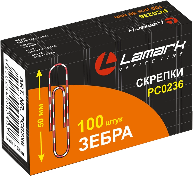 Скрепки 50мм цветные "зебра" 100шт/уп. "Lamark" PC0236