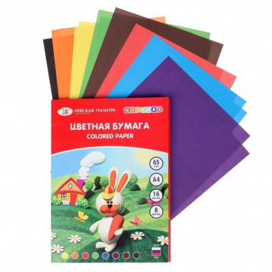 Бумага цв. А4 8цв/16л. "Цветик", 65г/м2   1021736
