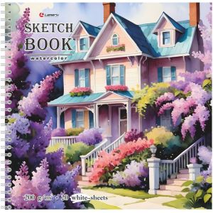 Скетчбук 200*200мм "Сиреневый дом", спираль, 20л, 200г  88255