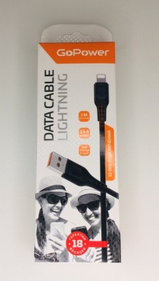 Кабель GoPower GP01L USB (m)-Lightning (m) 1.0м 2.4A ПВХ черный 61408