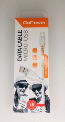 Кабель GoPower GP01M USB (m)-microUSB (m) 1.0м 2.4A ПВХ белый 61415