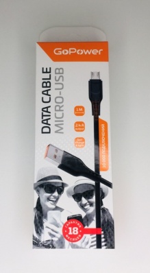 Кабель GoPower GP01M USB (m)-microUSB (m) 1.0м 2.4A ПВХ черный 61442