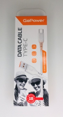 Кабель GoPower GP01T USB (m)-Type-C (m) 1.0м 2.4A ПВХ белый 61439