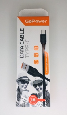 Кабель GoPower GP01T USB (m)-Type-C (m) 1.0м 2.4A ПВХ черный 61446