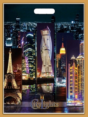 Пакет с вырубной ручкой 38*47см "Городские огни", 60мкм   НФ-00000840