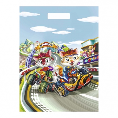 Пакет с вырубной ручкой 36*48см "Гонщики", 50мкм  ПО*9071