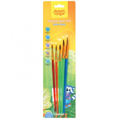 Кисти н-р Мульти-Пульти 5шт, Пони, (№2,3, 5 круглые), Белка  (№6,8, круглые)  SB_37595