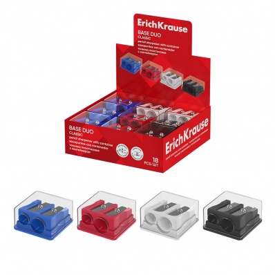 Точилка 2отв. Base Duo, Classic с контейн. пластик. ассорти  ЕК 60082