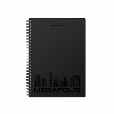 Тетрадь 80л. кл. на спир. "Megapolis" с пластик. обложкой, черная, микроперфорация 50656