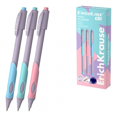Ручка шар. синяя 0,5мм "ErgoLine Kids Stick&Grip Pastel"  ЕК 62037