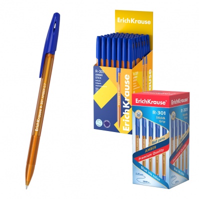 Ручка шар. синяя 0,7мм "R-301 Amber" (корп. оранж. полупроз.) EK  31058