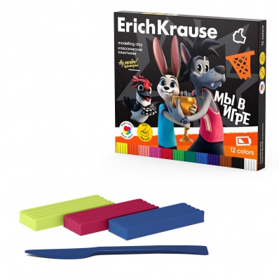 Пластилин 12цв."Ну, Погоди! Каникулы" классический 180гр, со стеком    EK  62571